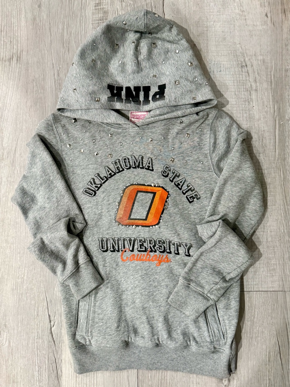 PINK Victoria's Secret Gray Oklahoma State University Cowboys Studded Hoodie